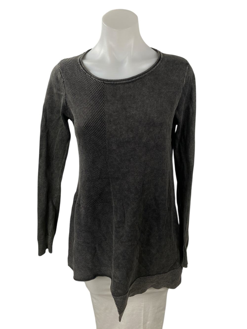 M. Rena Women's Black Washed Asymmetric Long Sleeve Tunic Blouse Top Size S